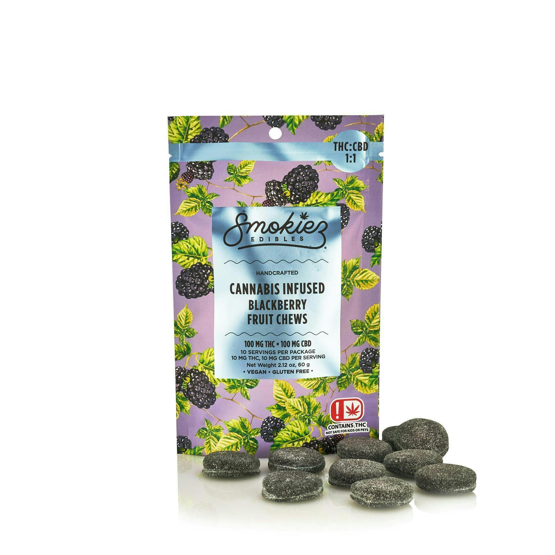 Smokiez Edibles - Blackberry Fruit Chews THC:CBD 1:1 | 100mg | 10ct | 10mg/ea - 1