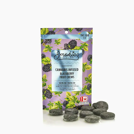 Smokiez Edibles - Blackberry Fruit Chews THC:CBD 1:1 | 100mg | 10ct | 10mg/ea - 1