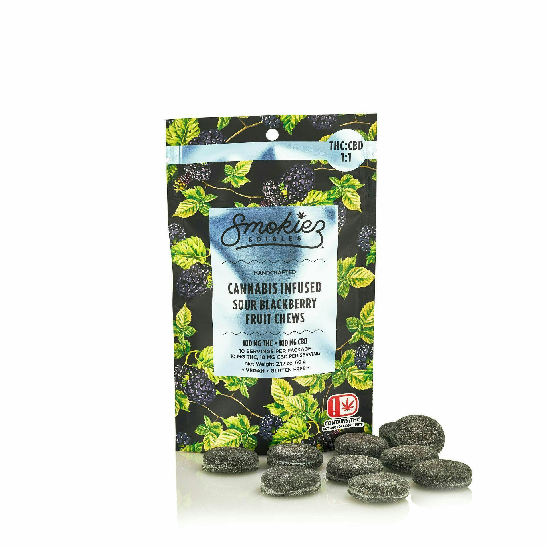 Smokiez Edibles - Sour Blackberry Fruit Chews THC:CBD 1:1 | 100mg | 10ct | 10mg/ea - 1