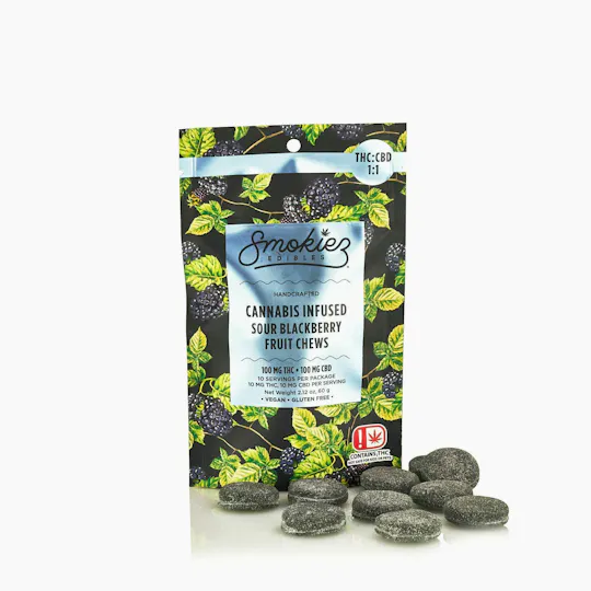 Smokiez Edibles - Sour Blackberry Fruit Chews THC:CBD 1:1 | 100mg | 10ct | 10mg/ea - 1