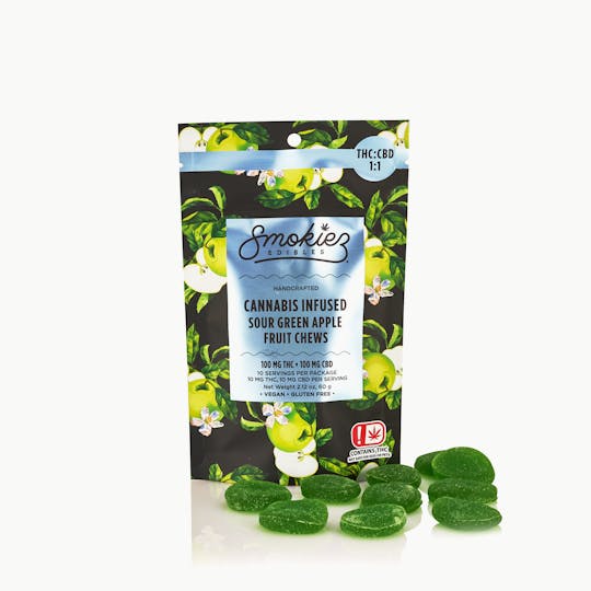 Smokiez Edibles - Sour Green Apple THC:CBD 1:1 , 100mg THC/100mg CBD - 1