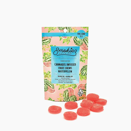 Smokiez Edibles - Watermelon Fruit Chews CBD:THC 1:1 | 100mg | 10ct | 10mg/ea - 1