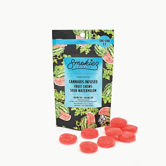 Smokiez Edibles - Sour Watermelon THC:CBD 1:1, 100mg THC/100 mg CBD - 1