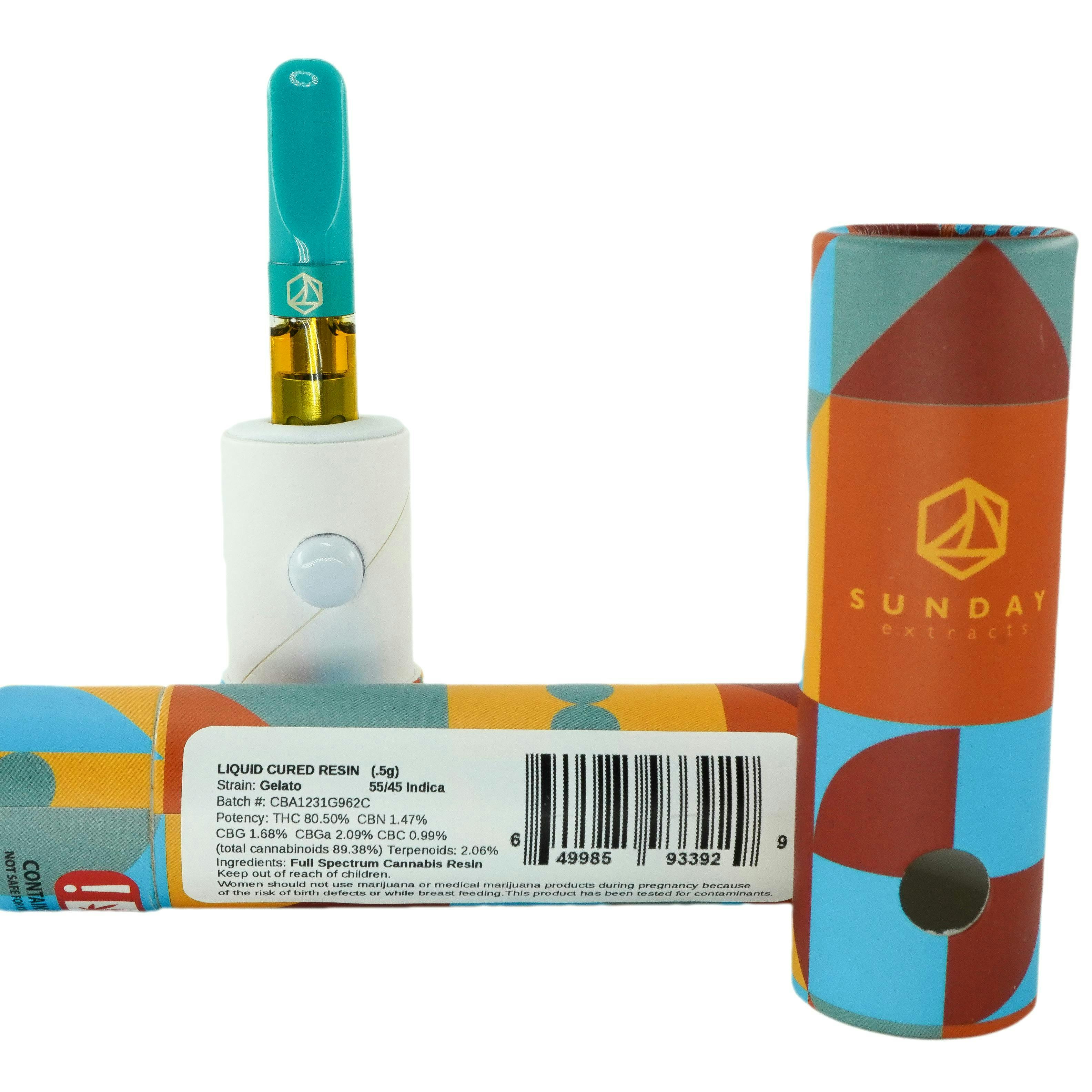 Sunday Extracts - 0.5g Cured Resin Cartridge Gelato - 1