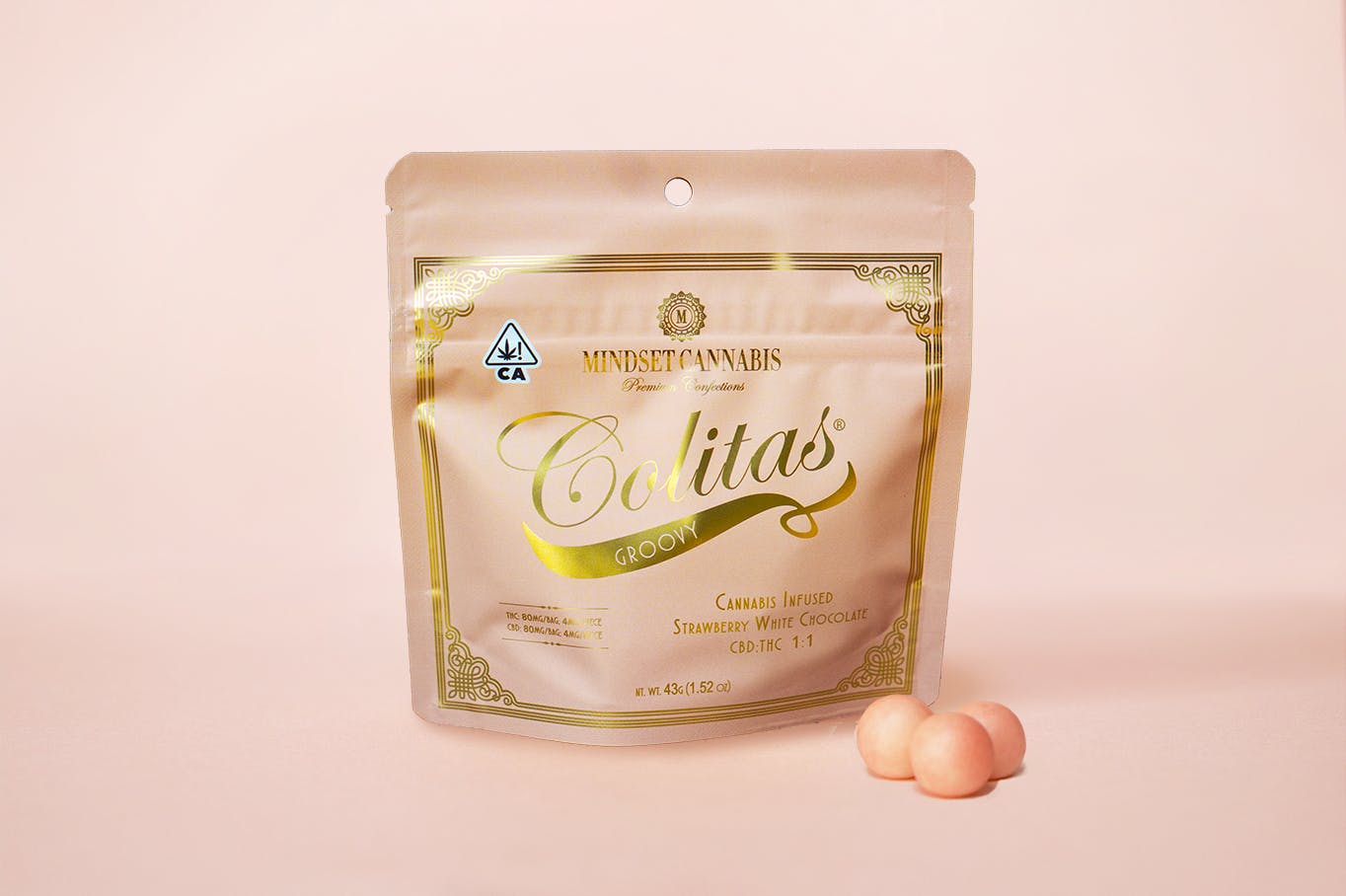 Mindset Organics Inc. - Groovy Colitas - CBD:THC 1:1 - Strawberry White Chocolate - 1