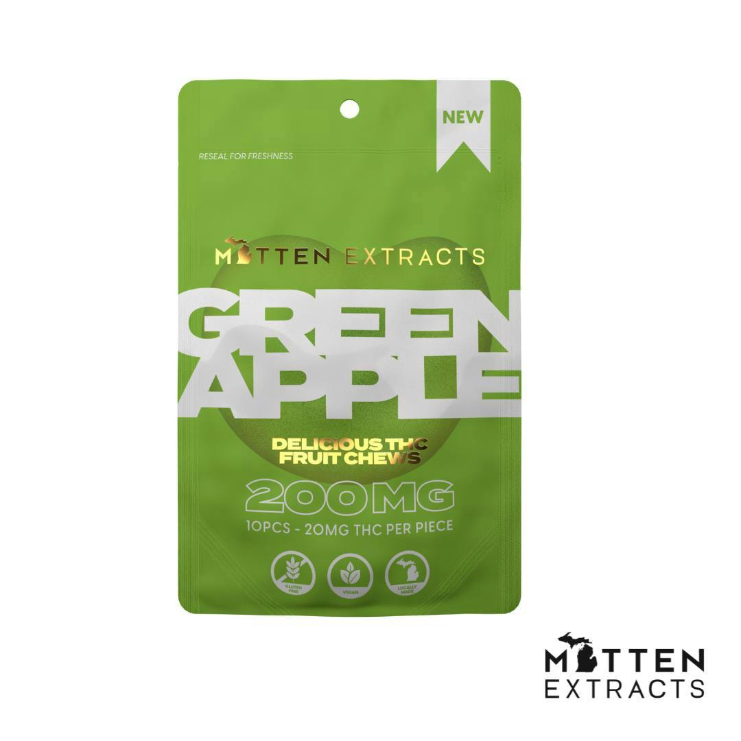 Mitten Extracts - Mitten Extracts | Fruit Chews | Green Apple | Gummies | 200mg | 10pk - 1