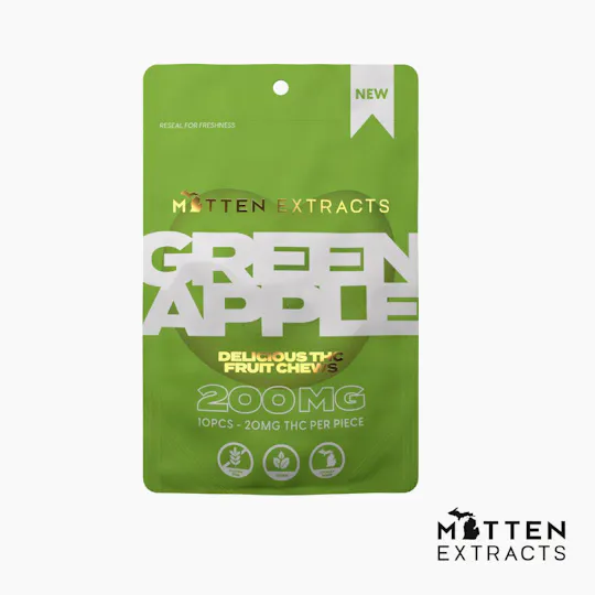 Mitten Extracts - Mitten Extracts | Fruit Chews | Green Apple | Gummies | 200mg | 10pk - 1