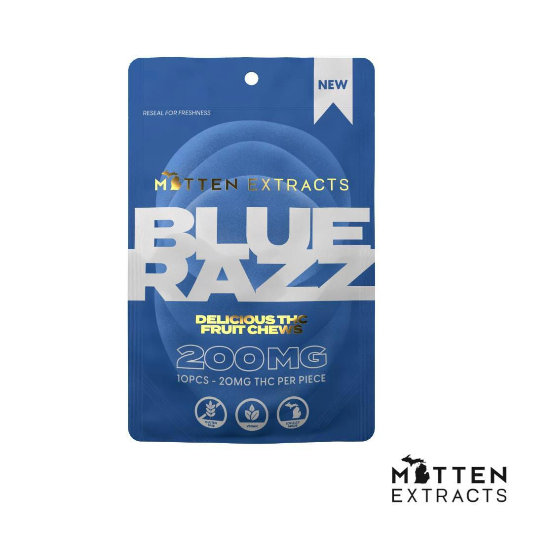 Mitten Extracts - Mitten Extracts | Fruit Chews | Blue Razz | Gummies | 200mg | 10pk - 1