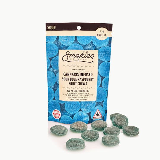 Smokiez Edibles - 3:1 Sour Blue Raspberry - 300mg CBD/100mg THC - ME - 1