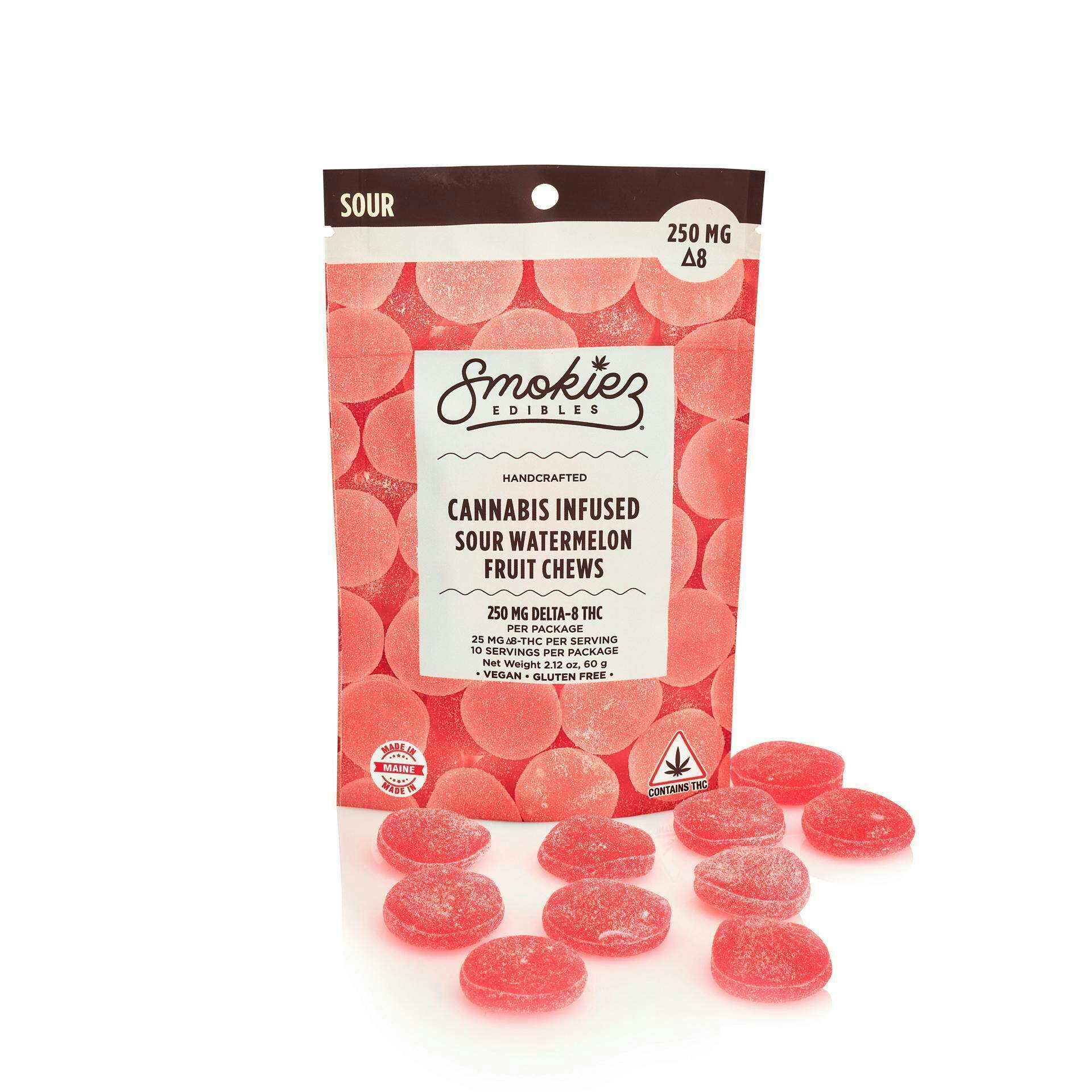 Smokiez Edibles - Sour Watermelon Delta-8 Fruit Chews | 250mg | 10ct | 25mg/ea - 1