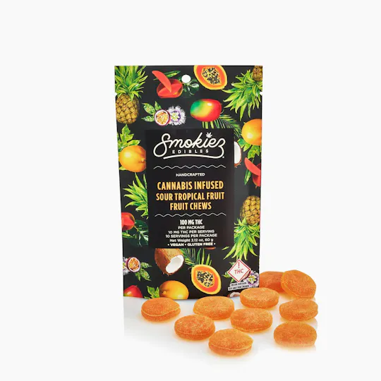 Smokiez Edibles - Sour Tropical Fruit Fruit Chews | 100mg | 10ct | 100mg/ea - 1