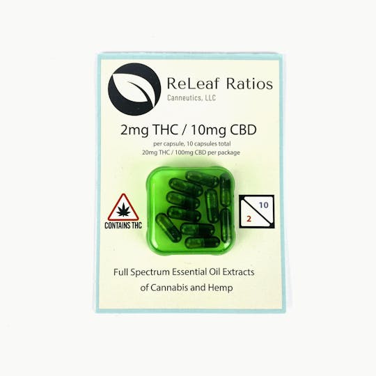 Indico - Releaf Ratios 2mg THC : 10mg CBD Capsules - 1