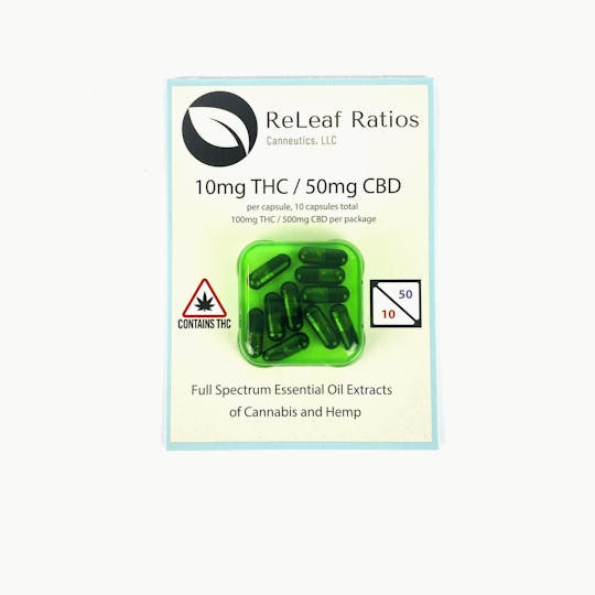 Indico - Releaf Ratios 10mg THC : 50mg CBD Capsules - 1