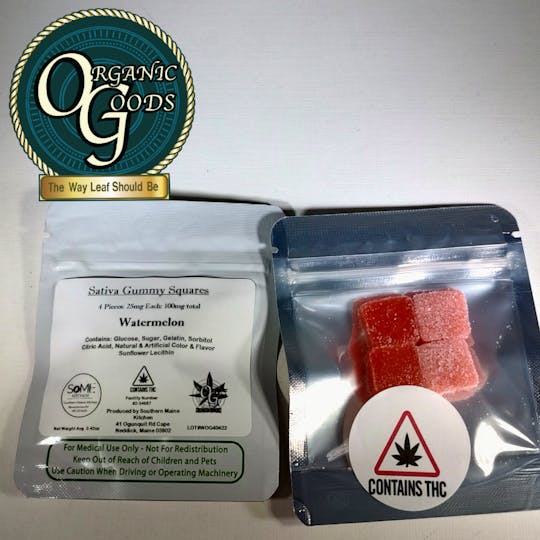 Organic Goods - 100mg Sativa Watermelon Gummy Squares - 1