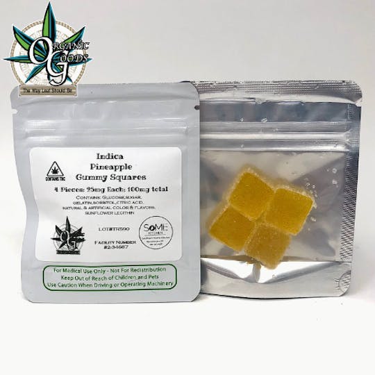 Organic Goods - 100mg Indica Pineapple Gummy Squares - 1