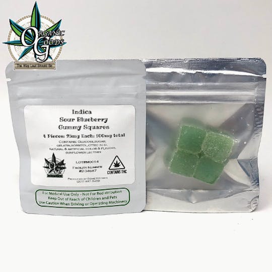 Organic Goods - 100mg Indica Sour Blueberry Gummy Squares - 1