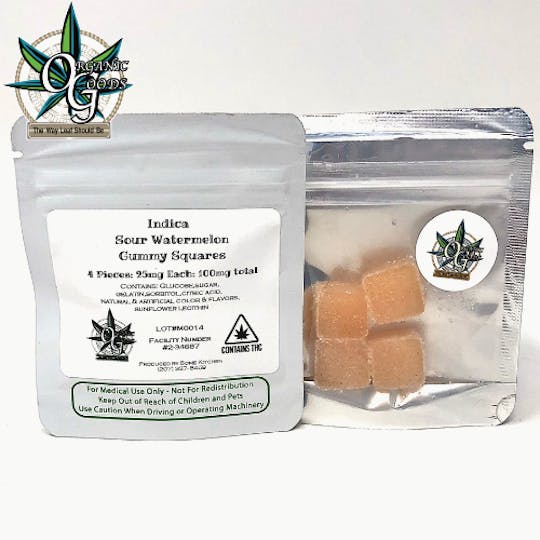 Organic Goods - 100mg Indica Sour Watermelon Gummy Squares - 1