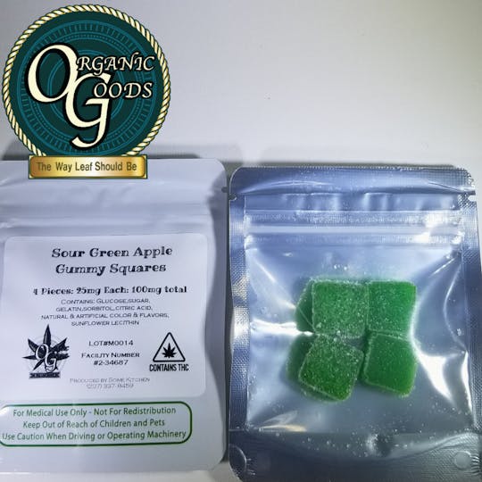 Organic Goods - 100mg Sour Green Apple Gummy Squares - 1