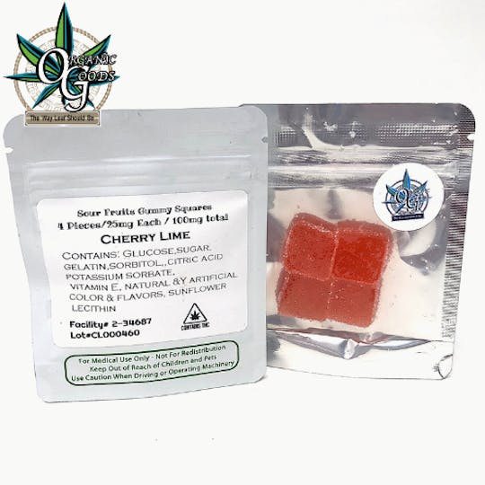 Organic Goods - 100mg Cherry-Lime Sour Gummy Squares - 1