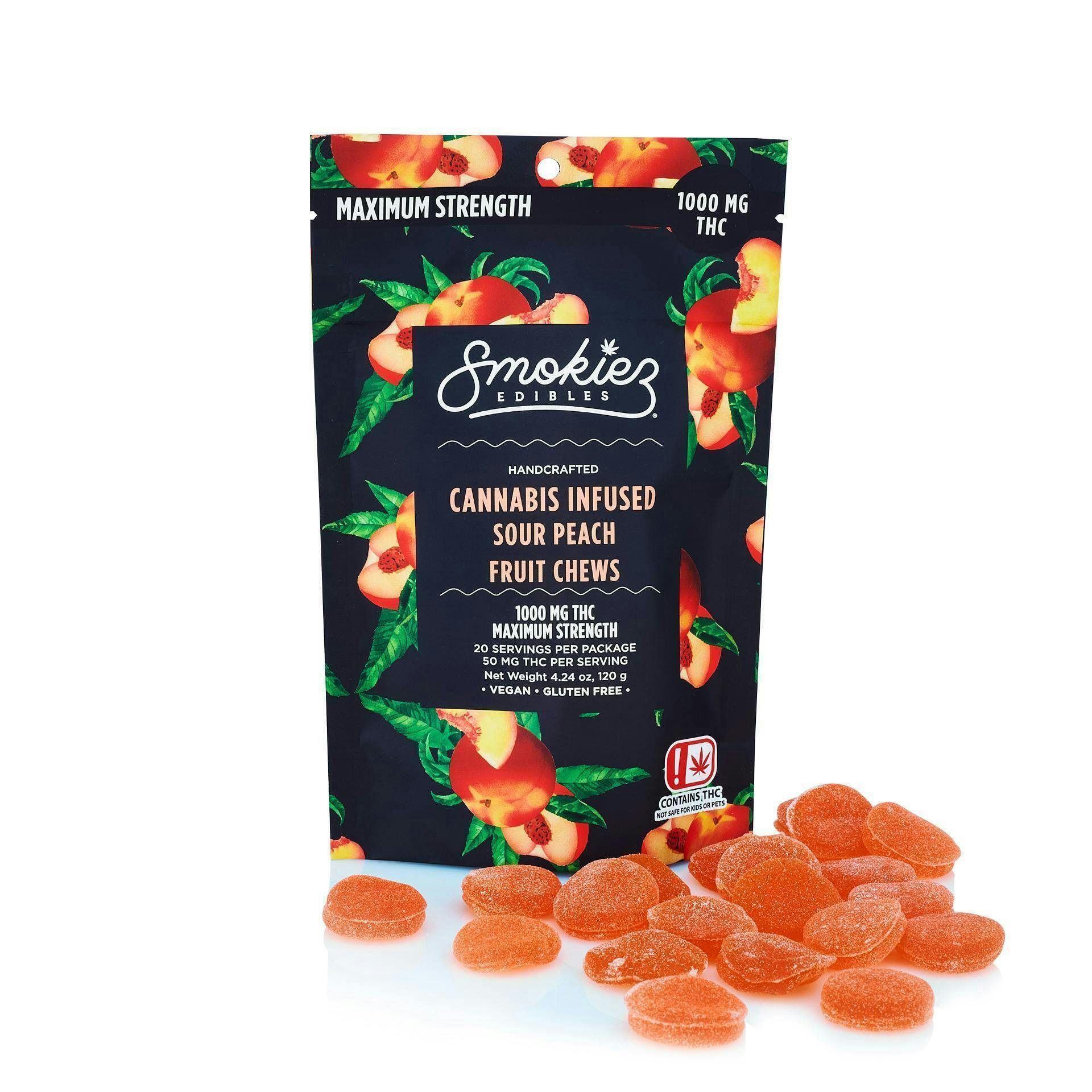 Smokiez Edibles - Sour Peach Fruit Chews | 1000mg | 20ct | 50mg/ea - 1