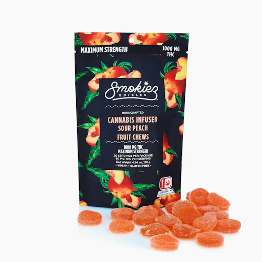 Smokiez Edibles - Sour Peach Fruit Chews | 1000mg | 20ct | 50mg/ea - 1