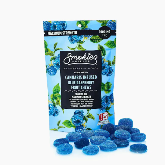 Smokiez Edibles - Blue Raspberry Fruit Chews | 1000mg | 20ct | 50mg/ea - 1