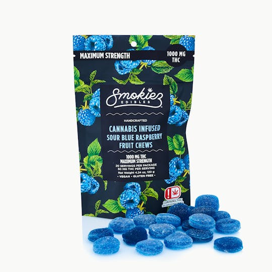 Smokiez Edibles - Sour Blue Raspberry 1000mg THC Fruit Chews - OK - 1