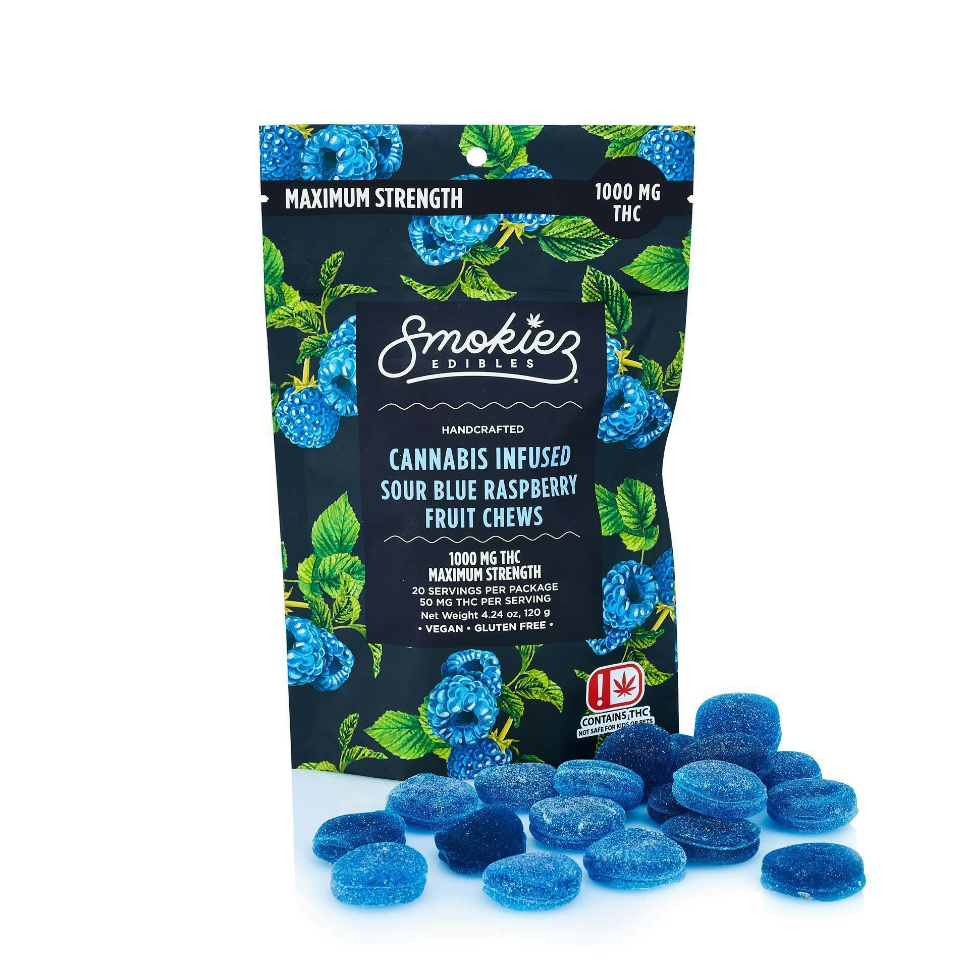 Smokiez Edibles - Sour Blue Raspberry Fruit Chews | 1000mg | 20ct | 50mg/ea - 1