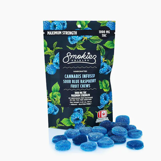 Smokiez Edibles - Sour Blue Raspberry Fruit Chews | 1000mg | 20ct | 50mg/ea - 1