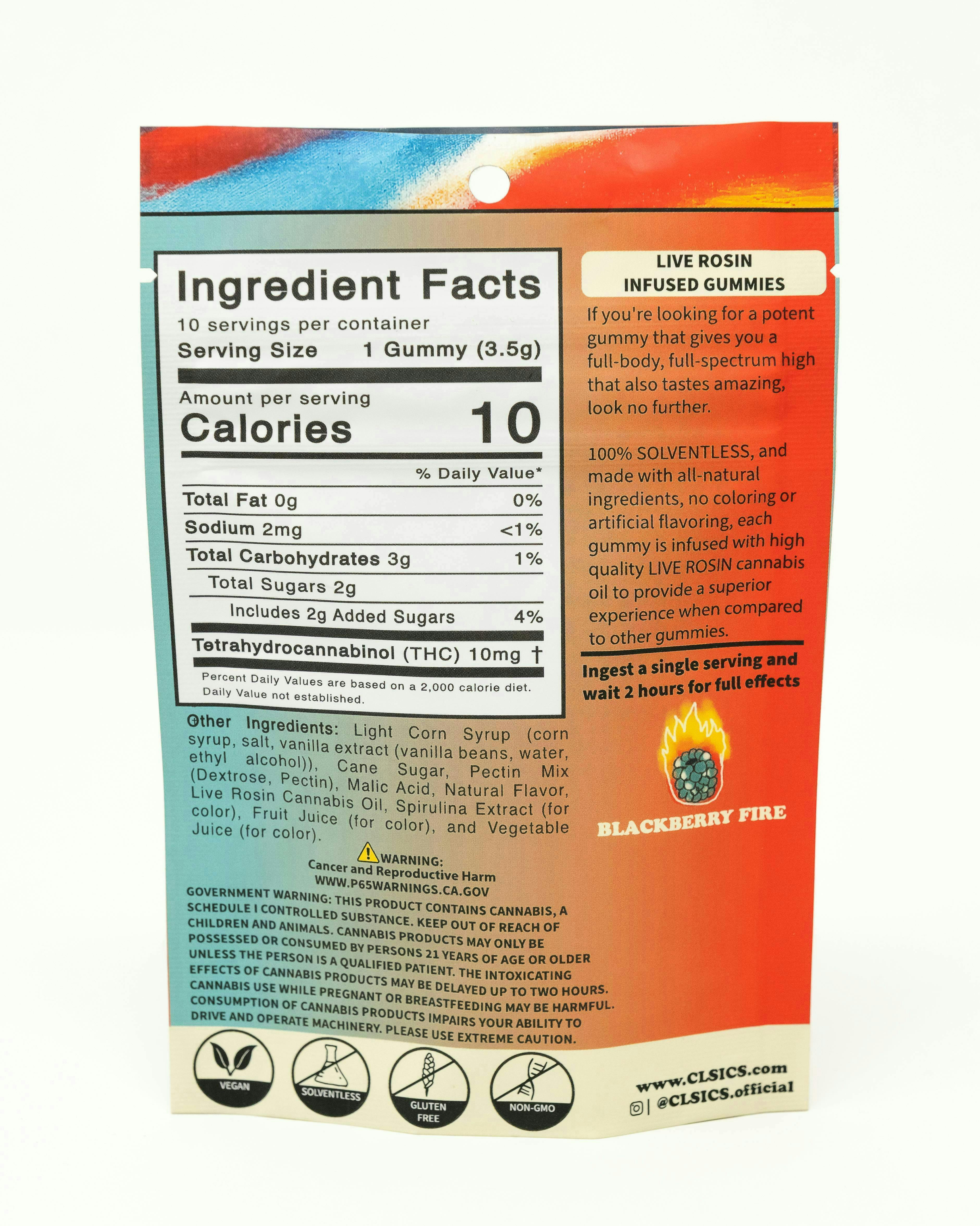 CLSICS Rosin & Rosin Infused Pre Rolls - CLSICS - Blackberry Fire High-Brid - Live Rosin Infused Gummies - 10ct - 1