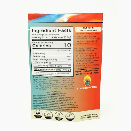 CLSICS Rosin & Rosin Infused Pre Rolls - CLSICS - Blackberry Fire High-Brid - Live Rosin Infused Gummies - 10ct - 1