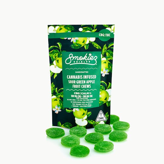 Smokiez Edibles - Sour Green Apple 100mg CBG : 100mg THC Fruit Chews - 1
