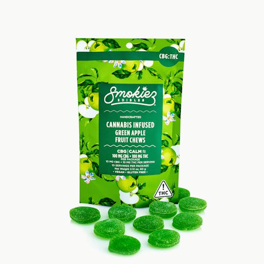 Smokiez Edibles - Green Apple 100mg CBG : 100mg THC Fruit Chews - NV - 1