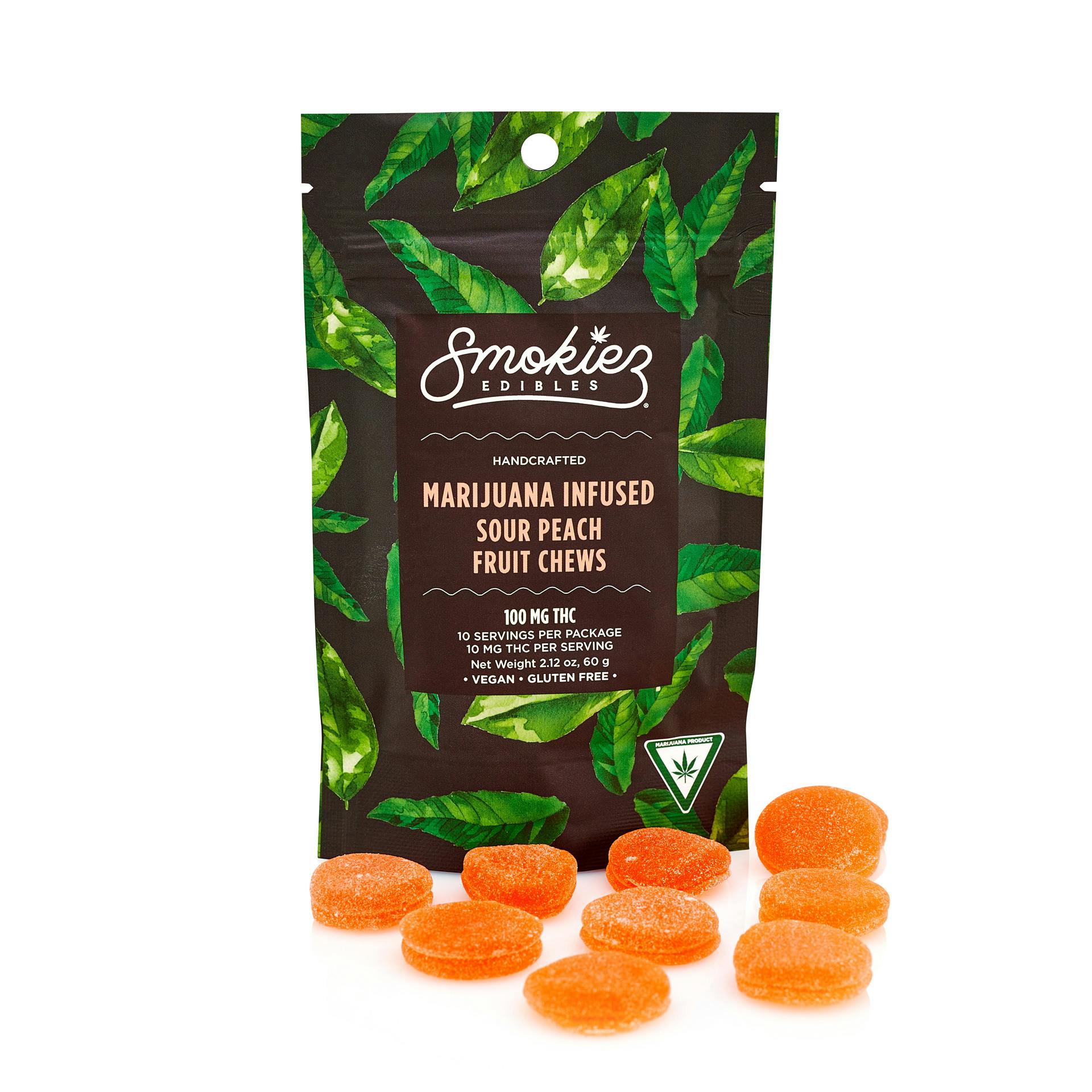 Smokiez Edibles - Smokiez | Sour Peach Fruit Chews Gummies | 100mg | 10ct | 10mg/ea - 1