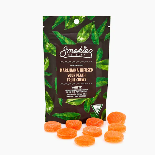 Smokiez Edibles - Smokiez | Sour Peach Fruit Chews Gummies | 100mg | 10ct | 10mg/ea - 1