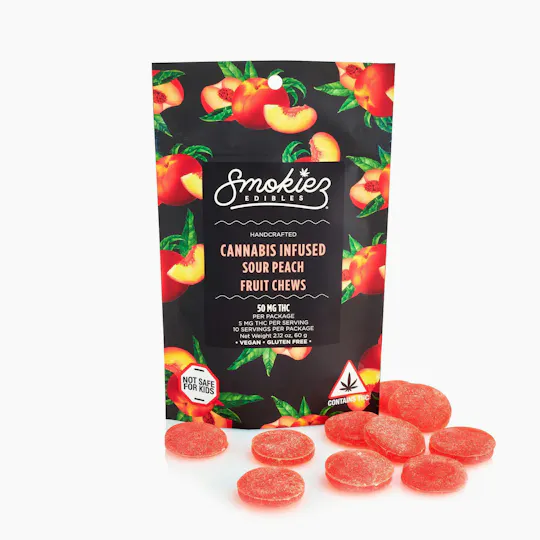 Smokiez Edibles - Sour Peach Fruit Chews | 50mg | 10ct | 5mg/ea - 1