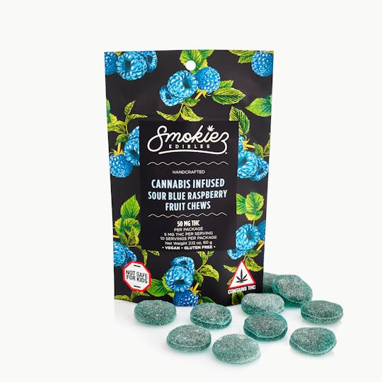 Smokiez Edibles - Sour Blue Raspberry Fruit Chews - 50mg THC - MA - 1