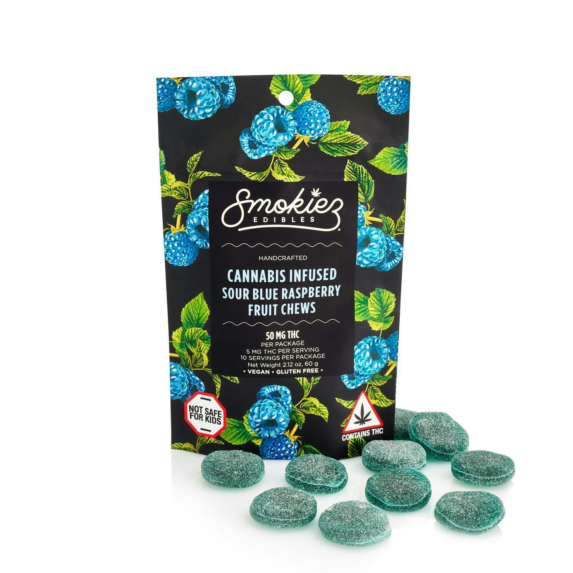 Smokiez Edibles - Sour Blue Raspberry Fruit Chews | 50mg | 10ct | 5mg/ea - 1