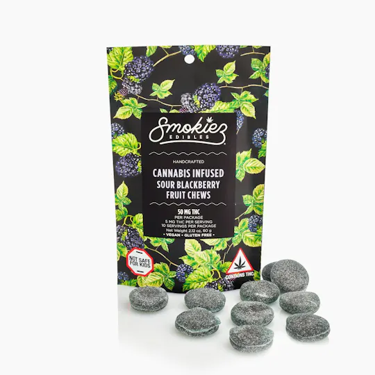 Smokiez Edibles - Sour Blackberry Fruit Chews | 50mg | 10ct | 5mg/ea - 1