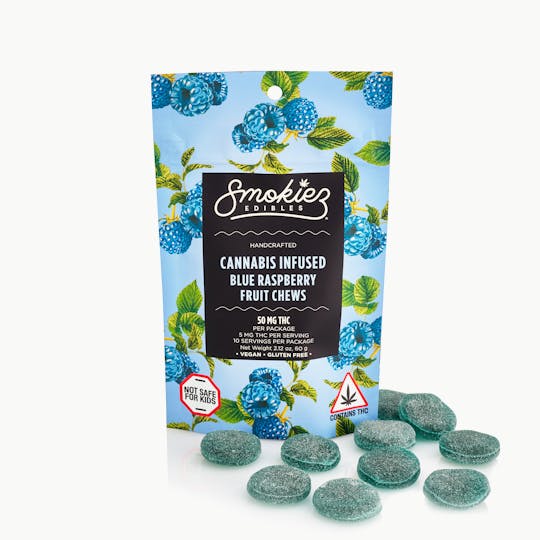Smokiez Edibles - Blue Raspberry Fruit Chews - 50mg THC - MA - 1