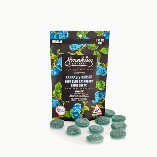 Smokiez Edibles - Sour Blue Raspberry Fruit Chews - 250mg THC - MA - 1