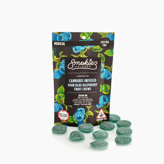 Smokiez Edibles - Sour Blue Raspberry Fruit Chews | 250mg | 10ct | 25mg/ea - 1