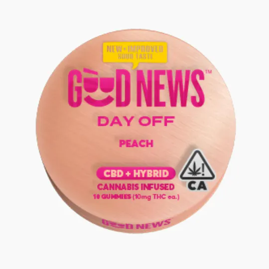 Good News - Good News | Day Off 1:1 | Peach Sour Gummies | 100mg | 10ct | 10mg/ea - 1