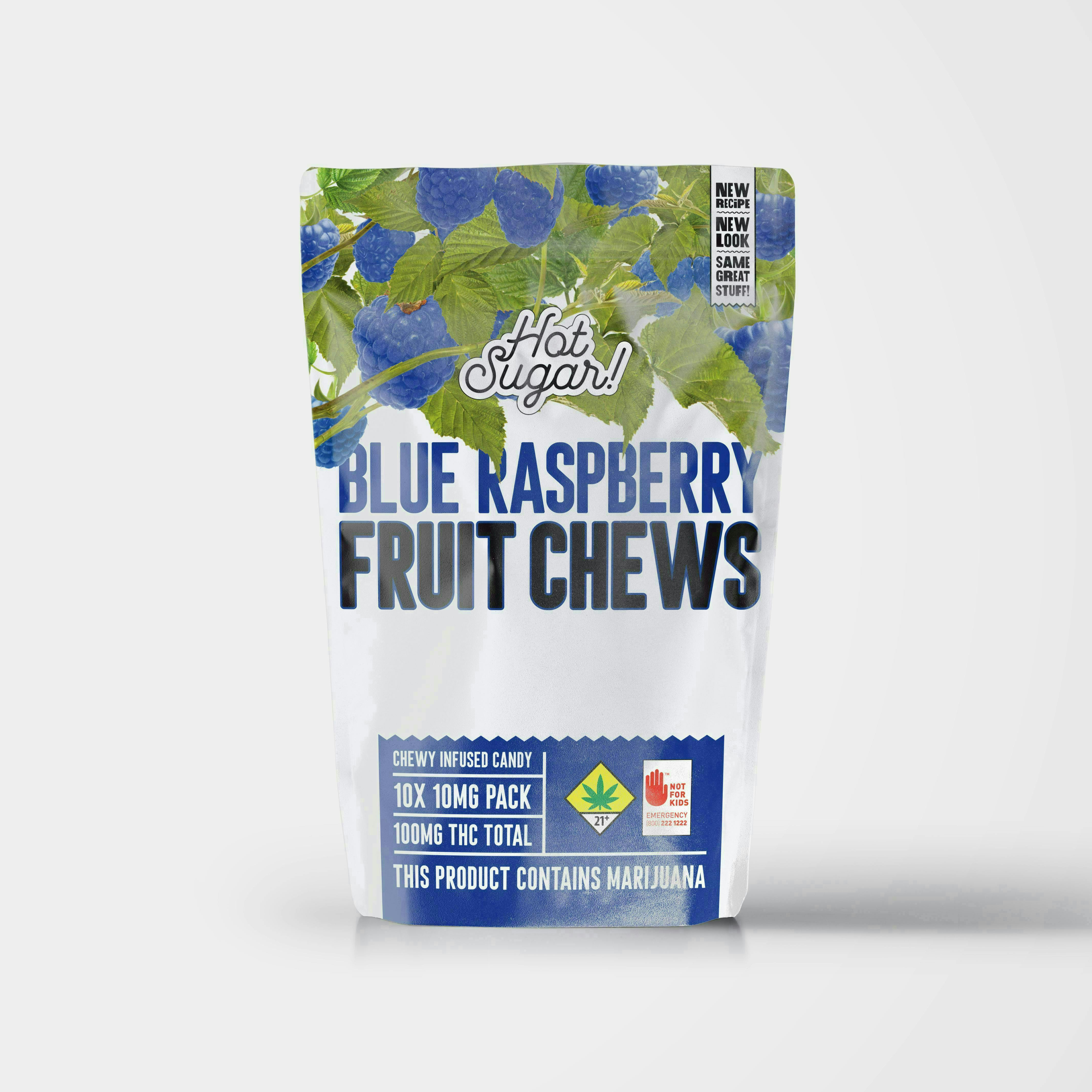 Hot Sugar! - Fruit Chews | Sour Blue Raspberry Edibles | 100mg | 10ct | 10mg/ea - 1