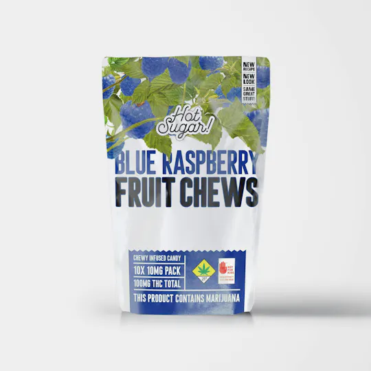 Hot Sugar! - Fruit Chews | Sour Blue Raspberry Edibles | 100mg | 10ct | 10mg/ea - 1