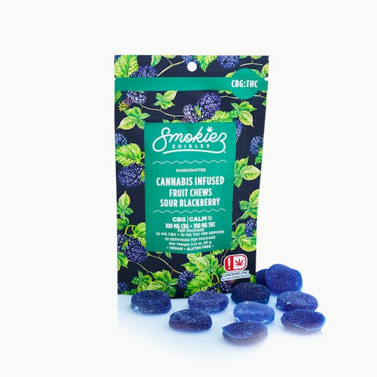 Smokiez Edibles - Sour Blackberry 100mg CBG : 100mg THC 1:1 Fruit Chews - OK - 1