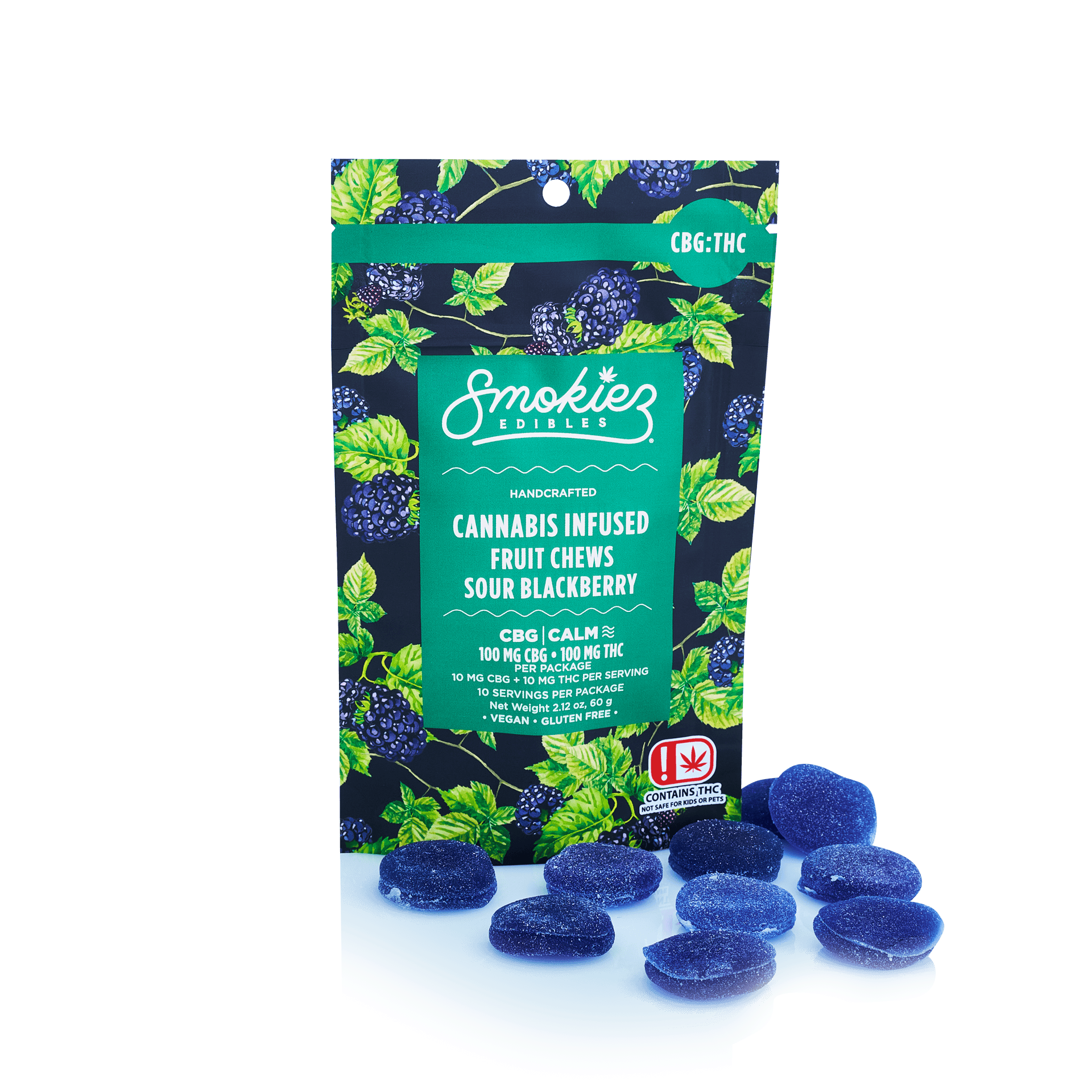Smokiez Edibles - Sour Blackberry Fruit Chews THC:CBG 1:1 | 100mg | 10ct | 10mg/ea - 1