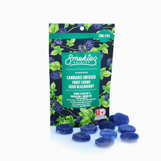 Smokiez Edibles - Sour Blackberry Fruit Chews THC:CBG 1:1 | 100mg | 10ct | 10mg/ea - 1