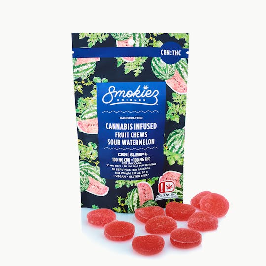 Smokiez Edibles - Sour Watermelon 100mg CBN : 100mg THC 1:1 Fruit Chews - OK - 1