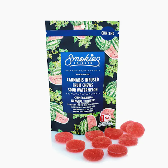 Smokiez Edibles - Sour Watermelon Fruit Chews THC:CBN 1:1 | 100mg | 10ct | 10mg/ea - 1
